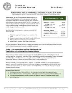 OFFICE OF THE UTAH STATE AUDITOR AUDIT BRIEF  A Performance Audit of Data Analytics Techniques to Detect SNAP Abuse
