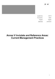Annex V Inviolate and Reference Areas: Current Management Practices
