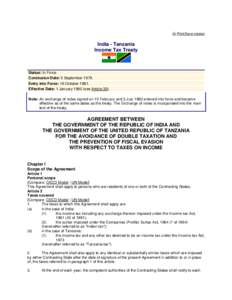 Print/Save version  India - Tanzania Income Tax Treaty  Status: In Force