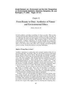 Arnold Berleant, ed., Environment and the Arts: Perspectives on Environmental Aesthetics. Aldershot, Hampshire, UK, and Burlington, VT, 2002. Pages[removed].