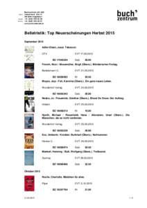 Belletristik: Top Neuerscheinungen Herbst 2015 September 2015 Adler-Olsen, Jussi. Takeover. DTV  EVT
