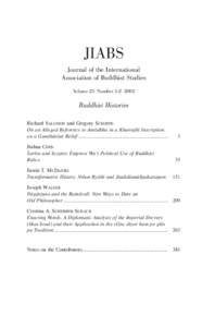 JIABS Journal of the International Association of Buddhist Studies Volume 25 Number[removed]Buddhist Histories