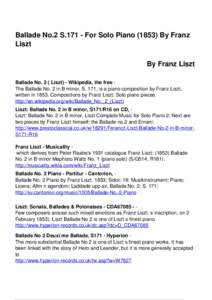 Music / Piano pedagogues / Franz Liszt / Ballades / Ballade No. 1 / Hungarian Rhapsodies / Piano Concerto No. 2 / Sonata in B minor / Vladimir Horowitz discography / Musical works of Franz Liszt