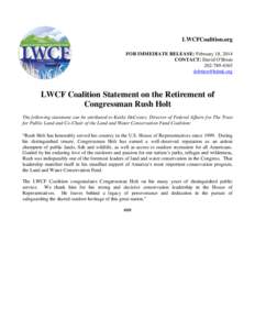 LWCFCoalition.org FOR IMMEDIATE RELEASE: February 18, 2014 CONTACT: David O’Brien[removed]removed]