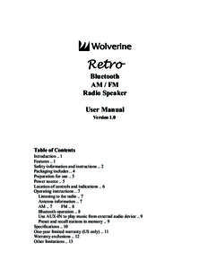 Retro  Bluetooth AM / FM Radio Speaker User Manual