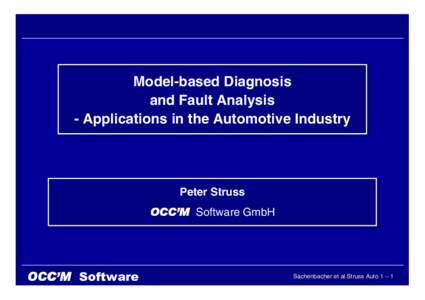 Model-based Model-based Diagnosis Diagnosis and and Fault Fault Analysis
