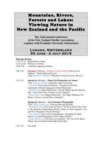 Mountains, Rivers, Forests and Lakes: Viewing Nature in New Zealand and the Pacific The 22nd annual conference of the New Zealand Studies Association