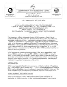 Chemical Waste Management Kettleman Fact Sheet (Statement of Basis) (CWM-04) Updated October 2013
