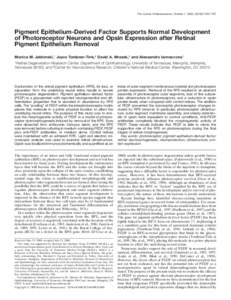 The Journal of Neuroscience, October 1, 2000, 20(19):7149–7157  Pigment Epithelium-Derived Factor Supports Normal Development of Photoreceptor Neurons and Opsin Expression after Retinal Pigment Epithelium Removal Monic