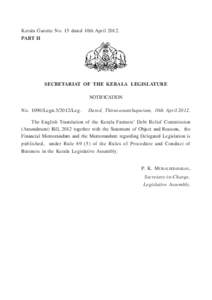 Kerala Gazette No. 15 dated 10th April[removed]PART II SECRETARIAT OF THE KERALA LEGISLATURE NOTIFICATION No[removed]Legn[removed]Leg.