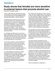 Study shows that females are more sensitive to external factors that promote alcohol use