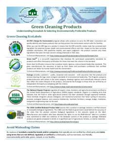 Green Cleaning Products  Understanding EcoLabels & Selecting Environmentally Preferable Products Green Cleaning EcoLabels US EPA’s Design for Environment program allows safer products to carry the DfE label. Consumers 