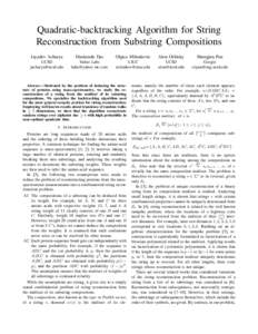 Quadratic-backtracking Algorithm for String Reconstruction from Substring Compositions Jayadev Acharya Hirakendu Das
