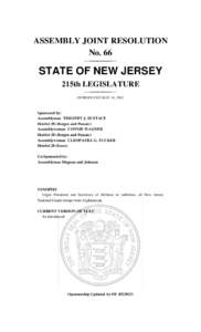 ASSEMBLY JOINT RESOLUTION No. 66 STATE OF NEW JERSEY 215th LEGISLATURE INTRODUCED MAY 14, 2012