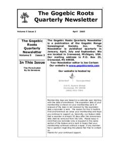 1  The Gogebic Roots Quarterly Newsletter Volume 5 Issue 2