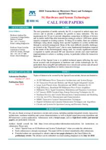 IEEE Transactions on Microwave Theory and Techniques Special Issue on 5G Hardware and System Technologies  CALL FOR PAPERS