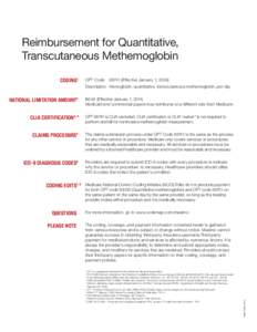 Reimbursement for Quantitative, Transcutaneous Methemoglobin NATIONAL LIMITATION AMOUNT2 CLIA CERTIFICATION3, 4 CLAIMS PROCEDURE5