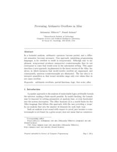 Preventing Arithmetic Overflows in Alloy Aleksandar Milicevica,∗, Daniel Jacksona a Massachusetts Institute of Technology Computer Science and Artificial Intelligence Laboratory,