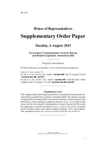 No 318  House of Representatives Supplementary Order Paper Tuesday, 6 August 2013