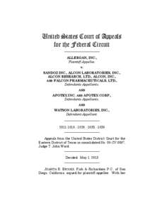 United States Court of Appeals for the Federal Circuit ______________________ ALLERGAN, INC., Plaintiff-Appellee, v.