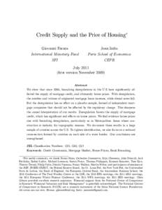 Credit Supply and the Price of Housing Giovanni Favara Jean Imbs  International Monetary Fund