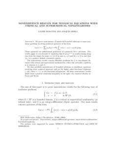 NONEXISTENCE RESULTS FOR NONLOCAL EQUATIONS WITH CRITICAL AND SUPERCRITICAL NONLINEARITIES XAVIER ROS-OTON AND JOAQUIM SERRA Abstract. We prove nonexistence of nontrivial bounded solutions to some nonlinear problems invo