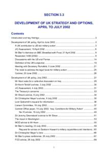 SECTION 3.3 DEVELOPMENT OF UK STRATEGY AND OPTIONS, APRIL TO JULY 2002 Contents Introduction and key findings ............................................................................................ 3 Developmen