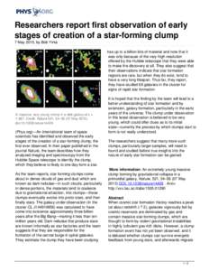 Researchers report first observation of early stages of creation of a star-forming clump
