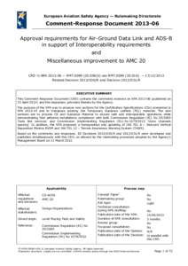 European Aviation Safety Agency — Rulemaking Directorate  Comment-Response DocumentApproval requirements for Air-Ground Data Link and ADS-B in support of Interoperability requirements and