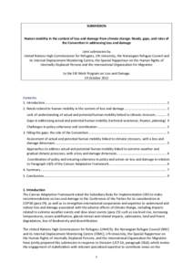 SUBMISSION  Human mobility in the context of loss and damage from climate change: Needs, gaps, and roles of the Convention in addressing loss and damage Joint submission by United Nations High Commissioner for Refugees, 