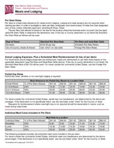 New Mexico State University Travel – Administration and Finance Meals and Lodging Per Diem Rates