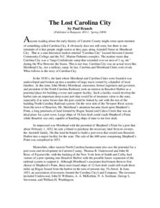 The Lost Carolina City by Paul Branch (Published in Ramparts XVI-1, Spring[removed]A