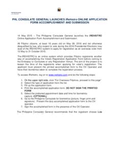PRESS RELEASE LHLPHL CONSULATE GENERAL LAUNCHES iRehistro ONLINE APPLICATION FORM ACCOMPLISHMENT AND SUBMISSION