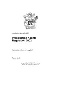 Queensland Introduction Agents Act 2001 Introduction Agents Regulation 2002