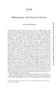 XVIII  Bibliography and Textual Criticism Notably absent from this year’s account is Studies in Bibliography, which is becoming increasingly late in its production. So we begin in alphabetical
