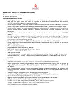  Prevention	Associate:	Men’s	Health	Project	 Reports	to:		Prevention	Services	Manager