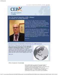 CEP Newsletter   If you want to receive this newsletter in French, click here   The 10th General Assembly of CEP in Malaga: an occasion for hurdling obstacles
