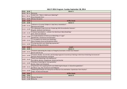 MULTI 2014 Program. Sunday September 28, :00 10:30 Session 1 09:00    09:15  Welcome Invited Talk: 