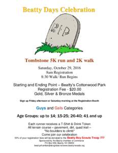 Beatty Days Celebration  Tombstone 5K run and 2K walk Saturday, October 29, 2016 8am Registration 8:30 Walk/ Run Begins