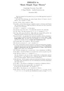 ERRATA in “Basic Simple Type Theory” Cambridge University Press 1997, J. Roger Hindley,  December 2012 This list includes the list printed on p.xii of the 2008 paperback reprint of