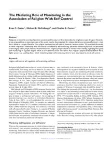 The Mediating Role of Monitoring in the Association of Religion With Self-Control Social Psychological and Personality Science
