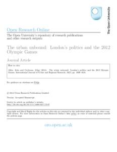 Open Research Online The Open University’s repository of research publications and other research outputs The urban unbound: London’s politics and the 2012 Olympic Games