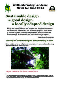 Wollombi Valley Landcare News for June 2014 	
      Sustainable design