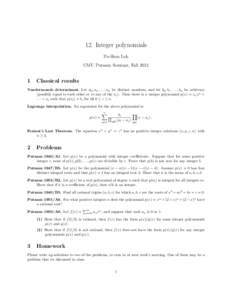 12. Integer polynomials Po-Shen Loh CMU Putnam Seminar, Fall