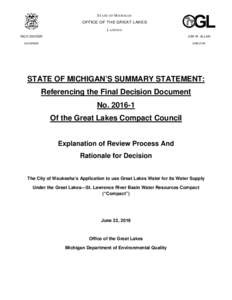 S TATE OF M ICHIGAN OFFICE OF THE GREAT LAKES L ANSING RICK SNYDER  JON W. ALLAN