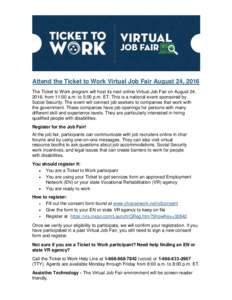 Job fair, Ticket to Work, Social Security, job openings, people with disabilities, Employment Network (EN), State Vocational Rehabilitation (VR), Virtual Job Fair