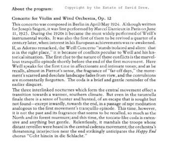 About the program:  Copyright by the Estate of David Drew. Concerto for Violin and Wind Orchestra, Op. 12 This concerto was composed in Berlin in April/MayAlthough written