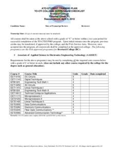 ATO-STUDENT TRAINING PLAN TO-CTI COLLEGE CURRICULUM CHECKLIST Broward College Coconut Creek, FL Reassessment April 5, 2012 Candidate Name: