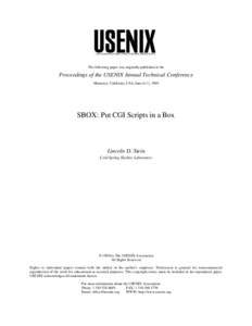 THE ADVANCED COMPUTING SYSTEMS ASSOCIATION  The following paper was originally published in the Proceedings of the USENIX Annual Technical Conference Monterey, California, USA, June 6-11, 1999