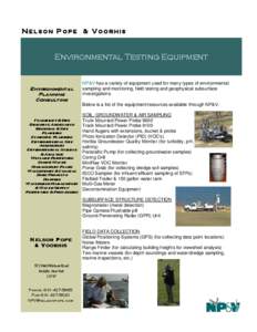 NELSON POPE & V OORHIS  Environmental Testing Equipment Environmental Planning